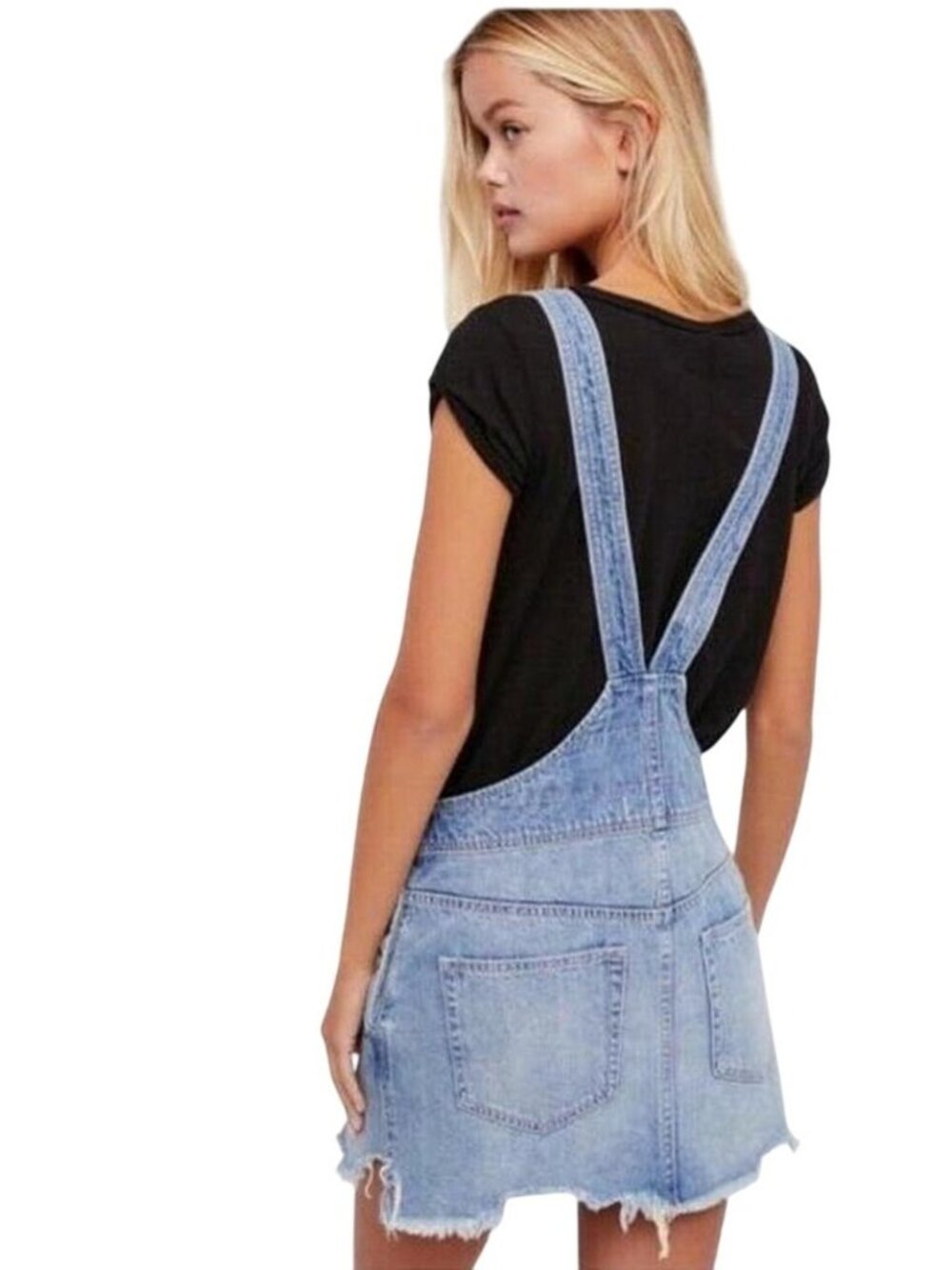 NWOT Free People Distressed Denim Overall Mini Skirt 12/L | Indie Sleaze Grunge - Picture 6 of 16